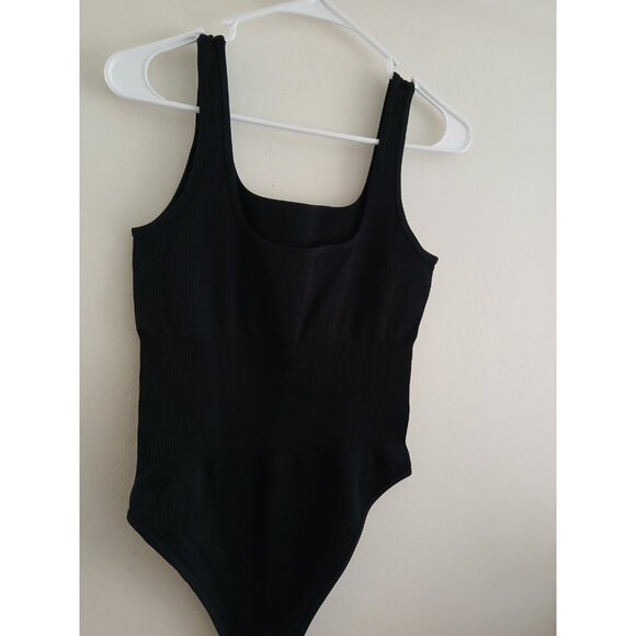 OQQ Womens L Black Ribbed Seamless Tank Top Square Neck Bodysuit Leotard - Picture 3 of 4